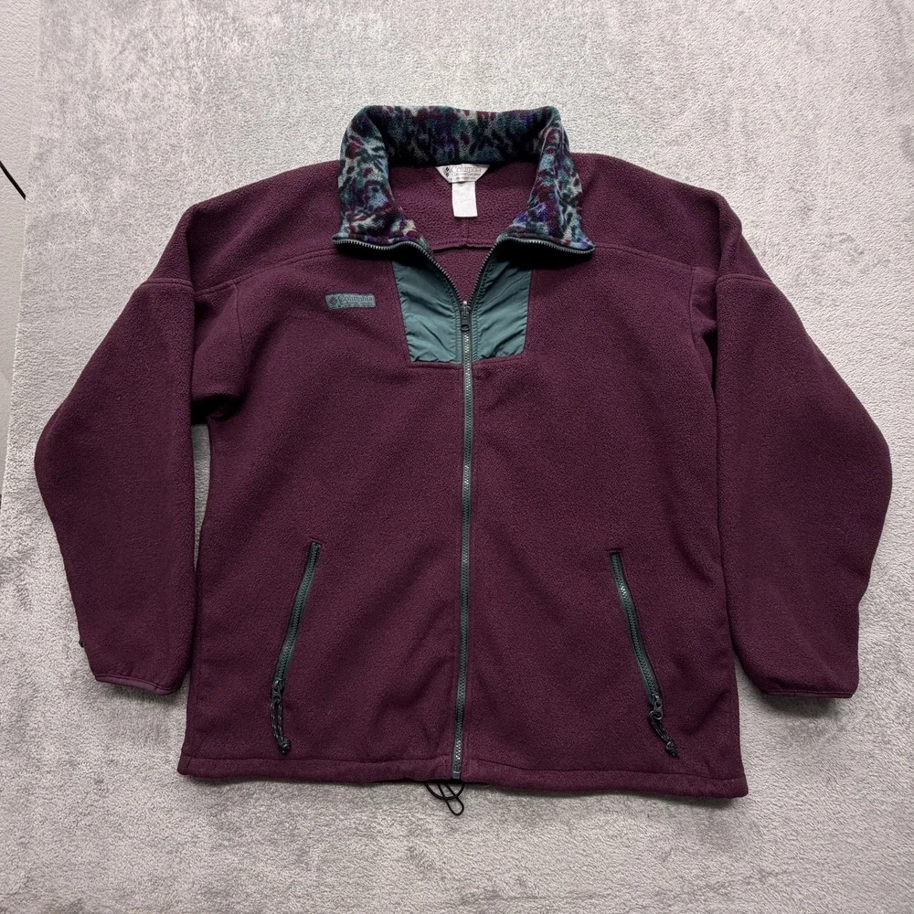 Vintage Columbia Fleece Jacket Mens XL Purple Full Zip Pattern Collar 90s
